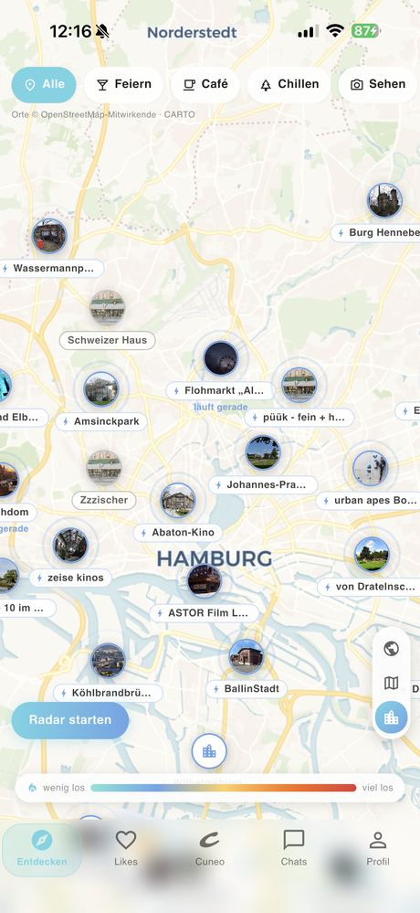 Die Karte mit Orten in Hamburg